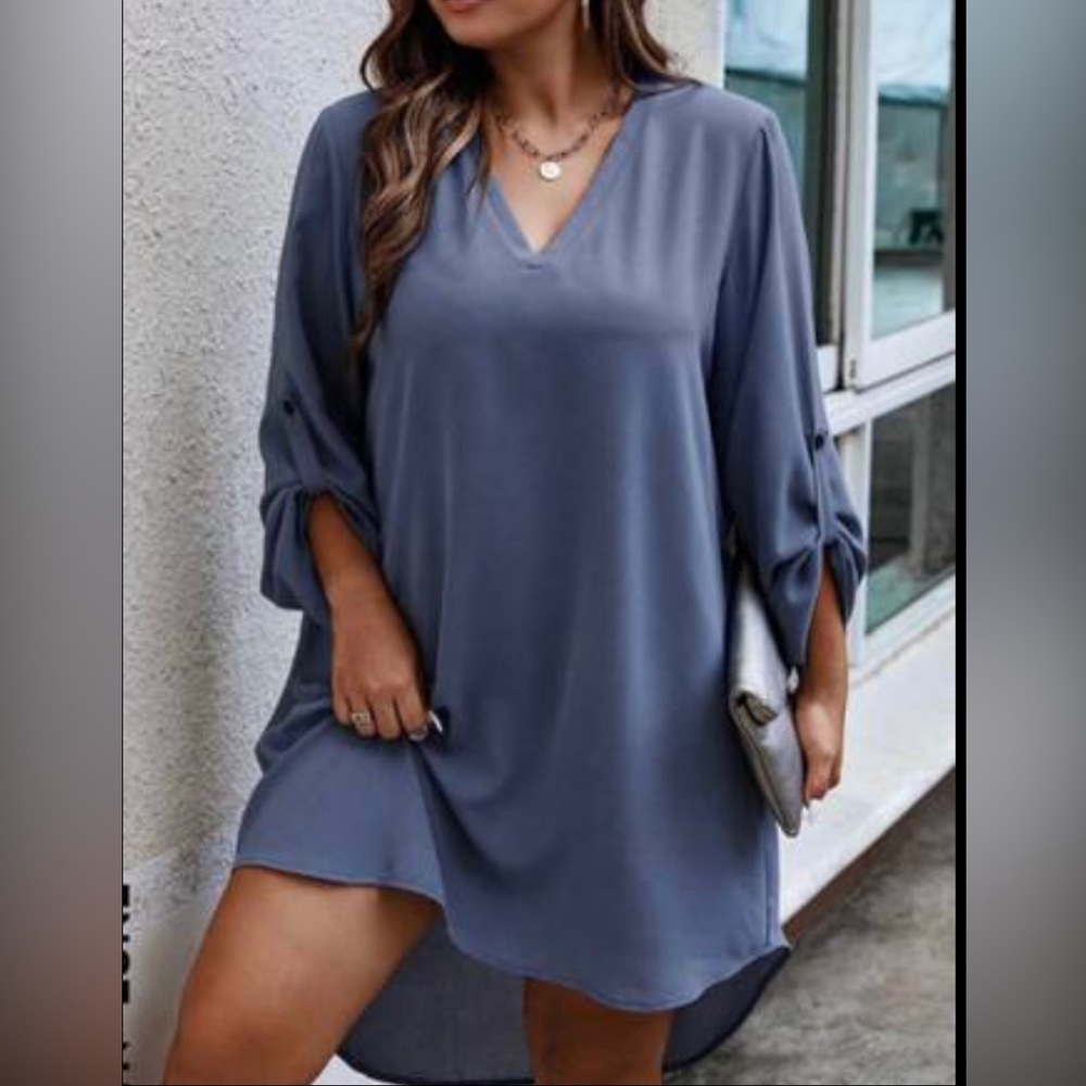 Plus Roll Tab Sleeve High Low Hem Dress
Dusty Blue
